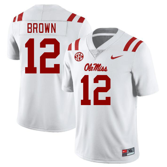 Men #12 Bralon Brown Ole Miss Rebels College Football Jerseyes Stitched Sale-White
